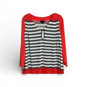 NWT Worthington women’s stripe top orange grey office business casual classic